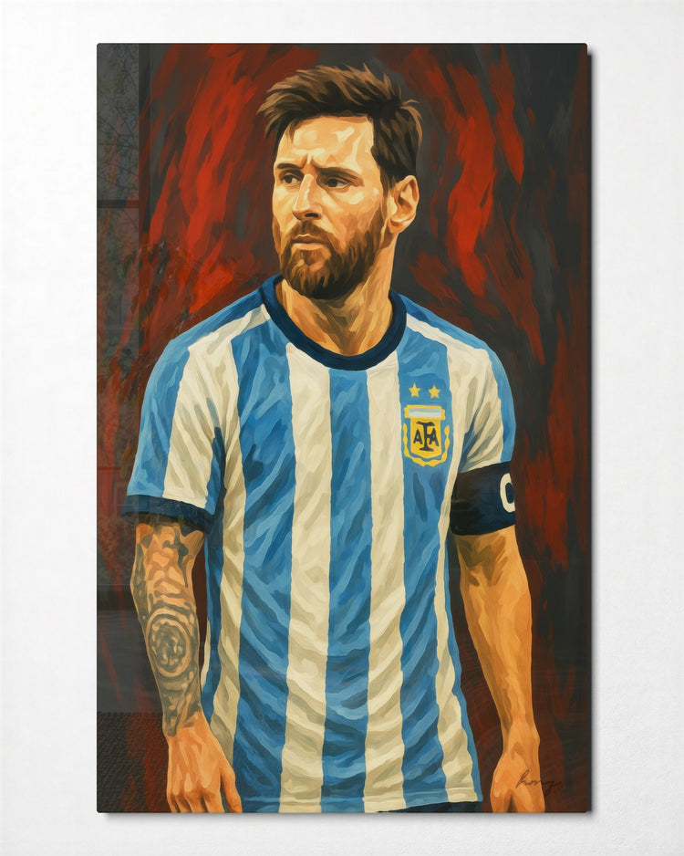 Captain in Sky-Blue Stripes glass wall art, front view