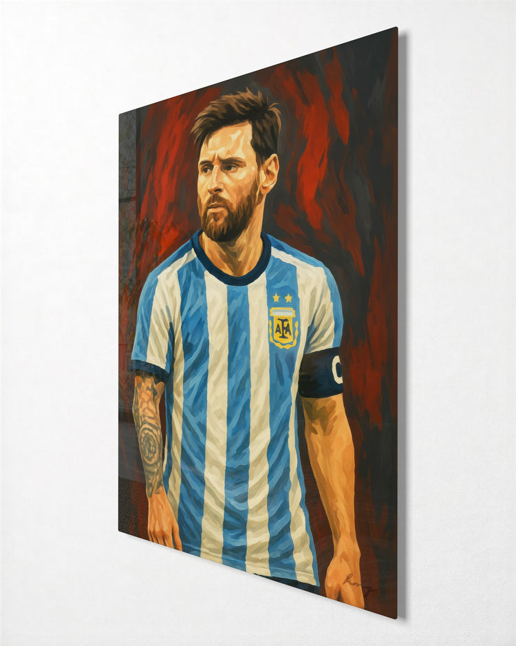 Captain in Sky-Blue Stripes glass wall art, side view