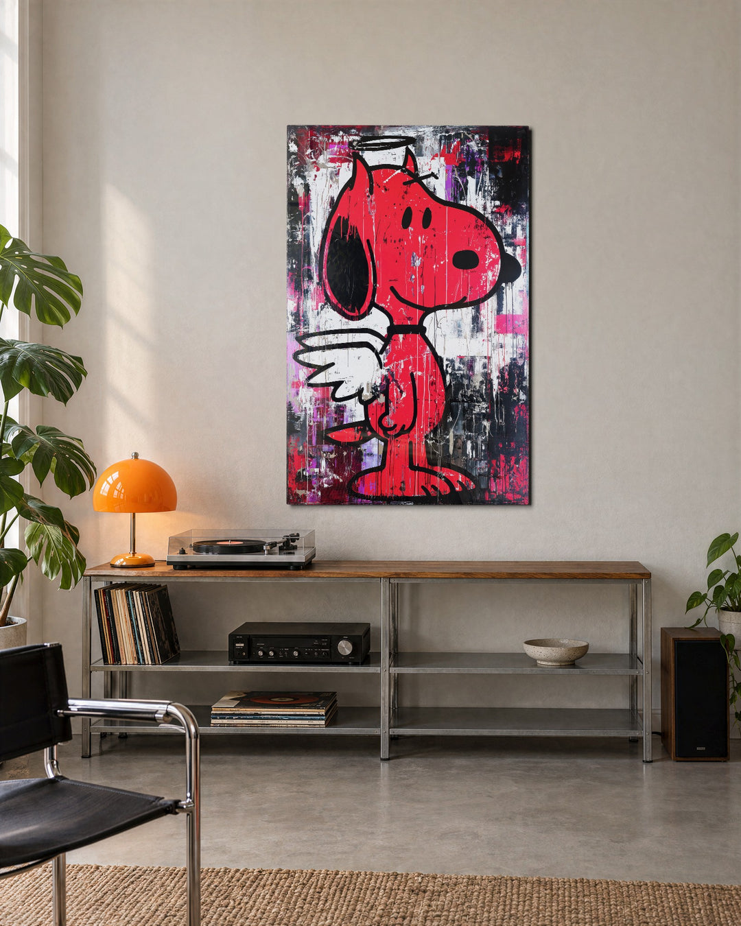 Angel Beagle glass wall art, lifestyle view