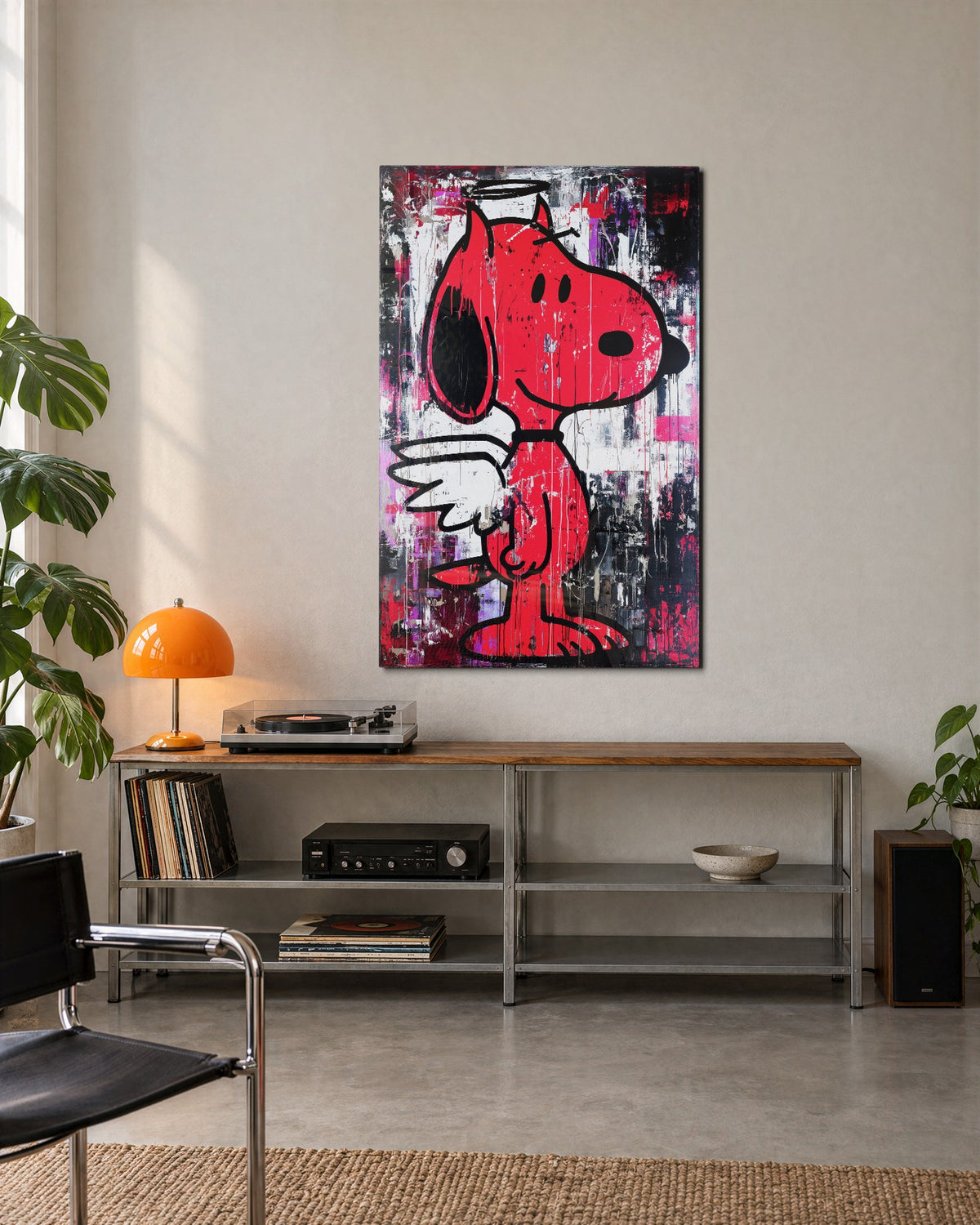 Angel Beagle glass wall art, lifestyle view