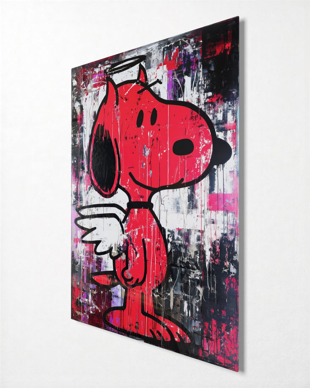 Angel Beagle glass wall art, side view