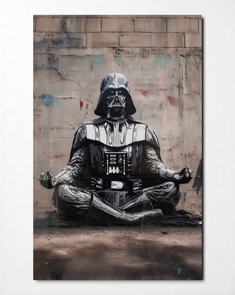 Dark Armor, Calm Mind glass wall art, front view