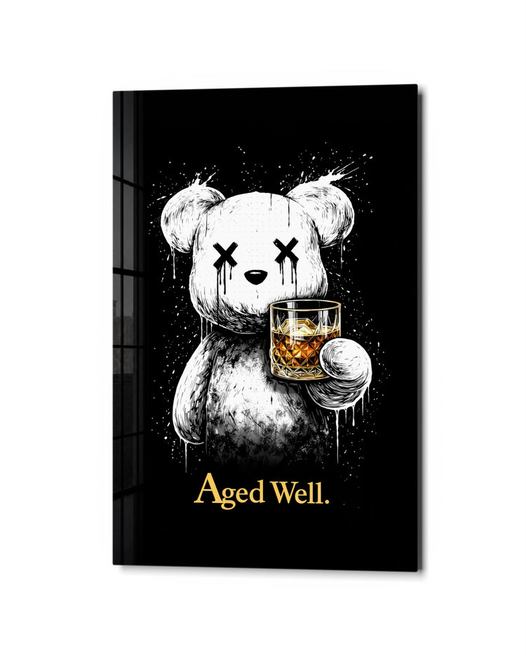 Teddy With a Whiskey glass wall art, studio view