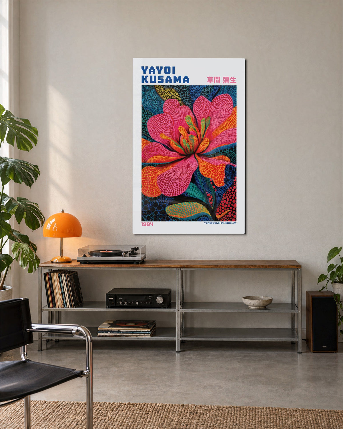 Dotted Blossom Poster glass wall art, lifestyle view