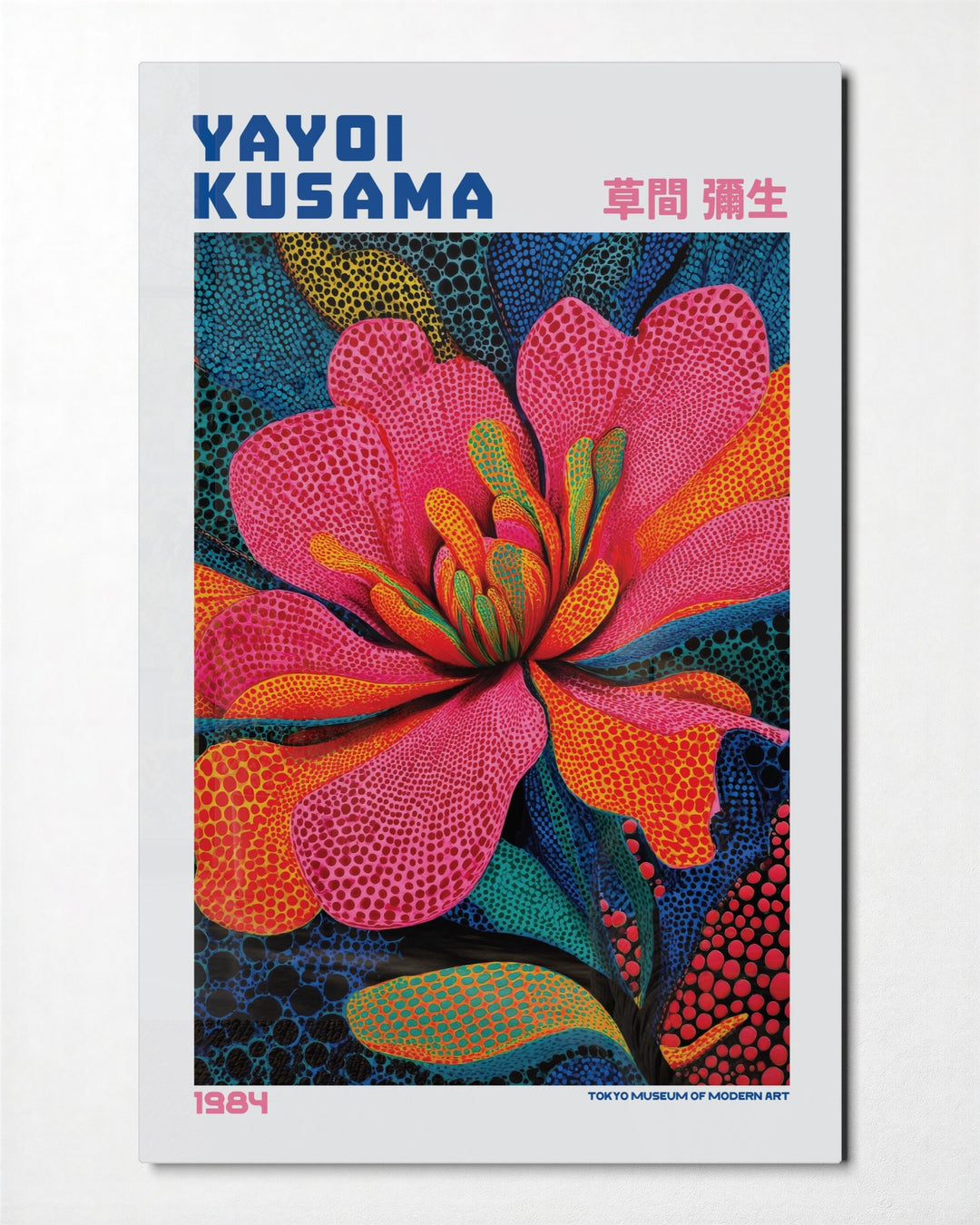 Dotted Blossom Poster glass wall art, front view