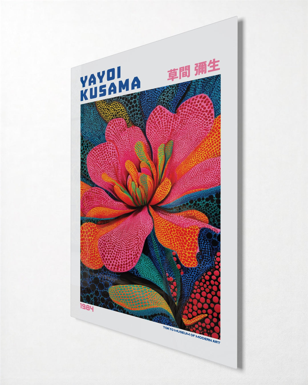 Dotted Blossom Poster glass wall art, side view
