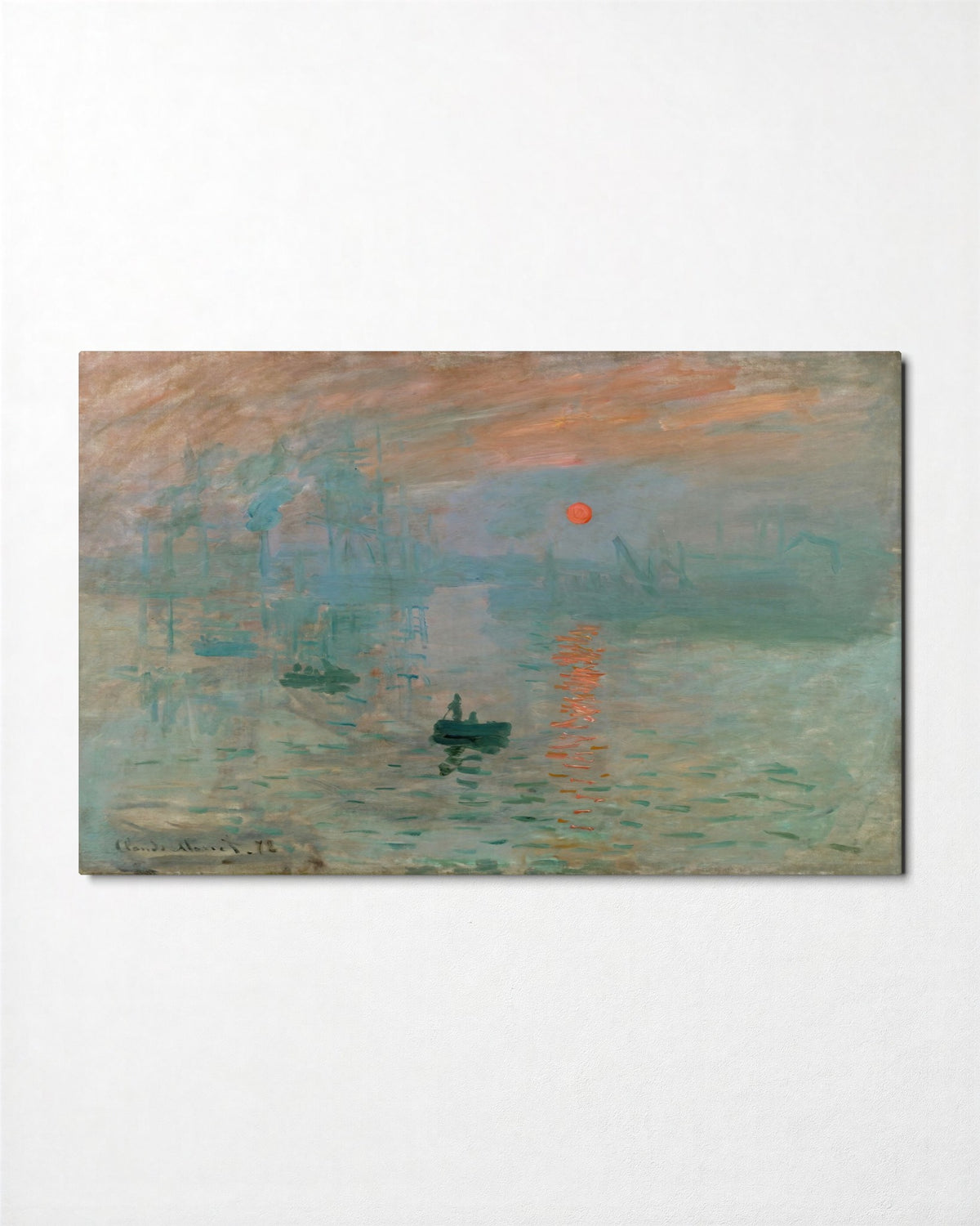 Harbor Sunrise in Haze glass wall art, front view
