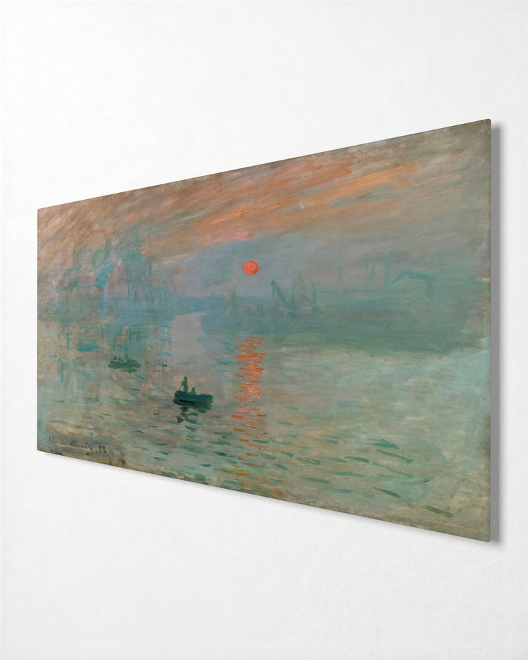 Harbor Sunrise in Haze glass wall art, side view