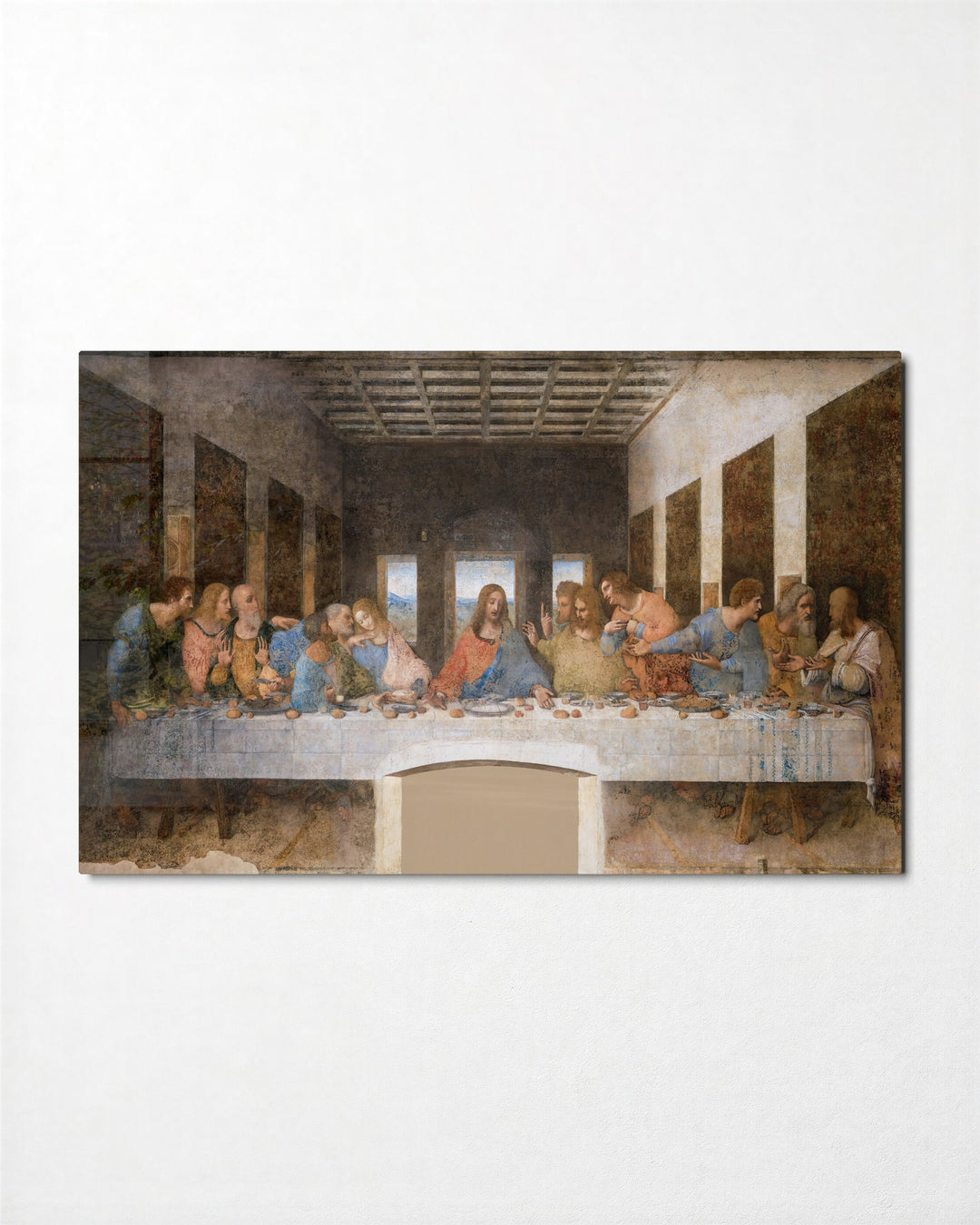 The Long Supper Table glass wall art, front view