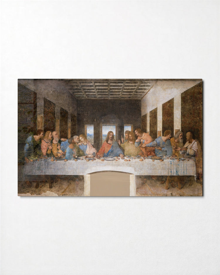 The Long Supper Table glass wall art, front view