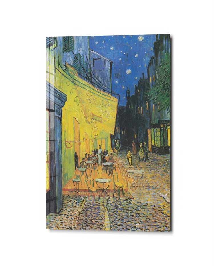 Café Terrace at Night glass wall art, studio view