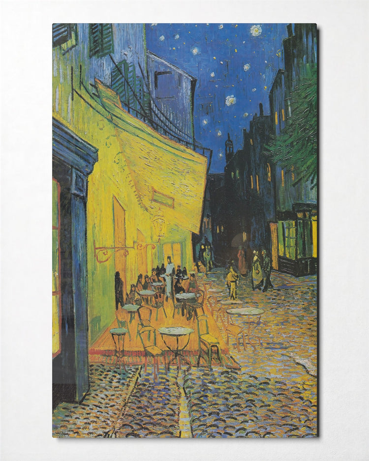 Café Terrace at Night glass wall art, front view