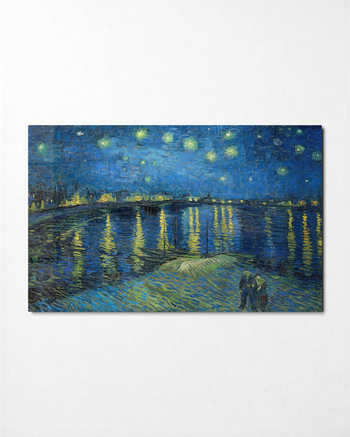 Starry Night on the River glass wall art, front view