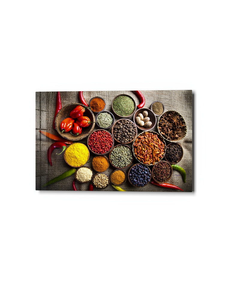 Spice Circle on Burlap glass wall art, studio view