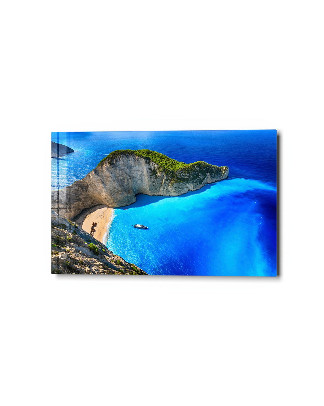 Cliffside Cove glass wall art, studio view