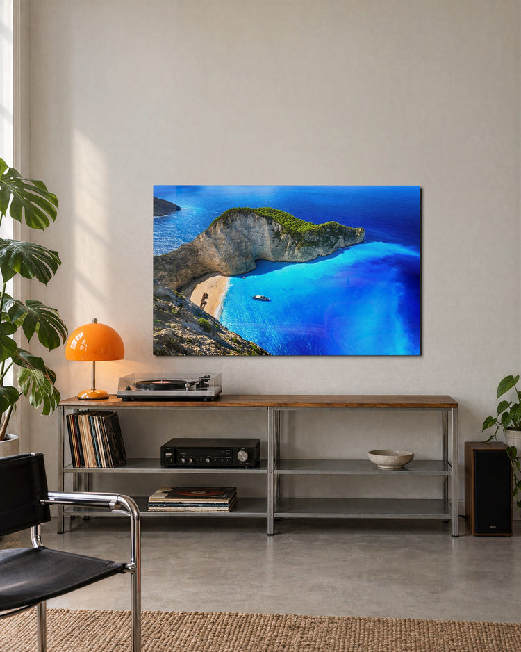 Cliffside Cove glass wall art, lifestyle view