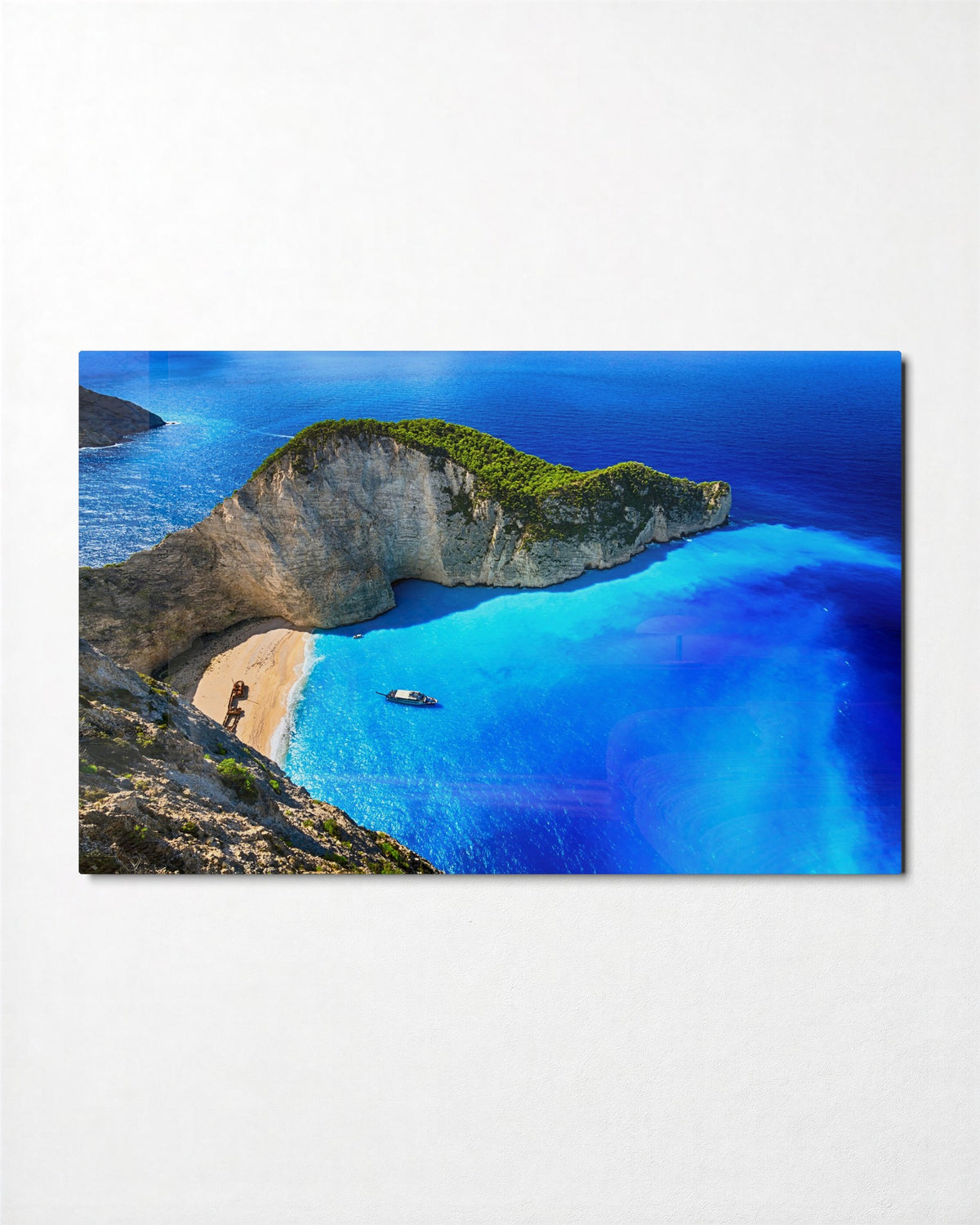 Cliffside Cove glass wall art, front view