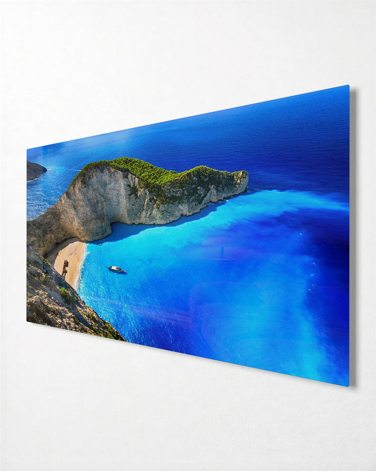 Cliffside Cove glass wall art, side view