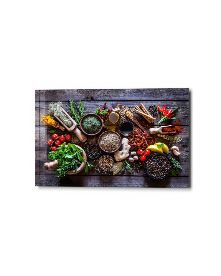 Spice Bowls on Wood glass wall art, studio view