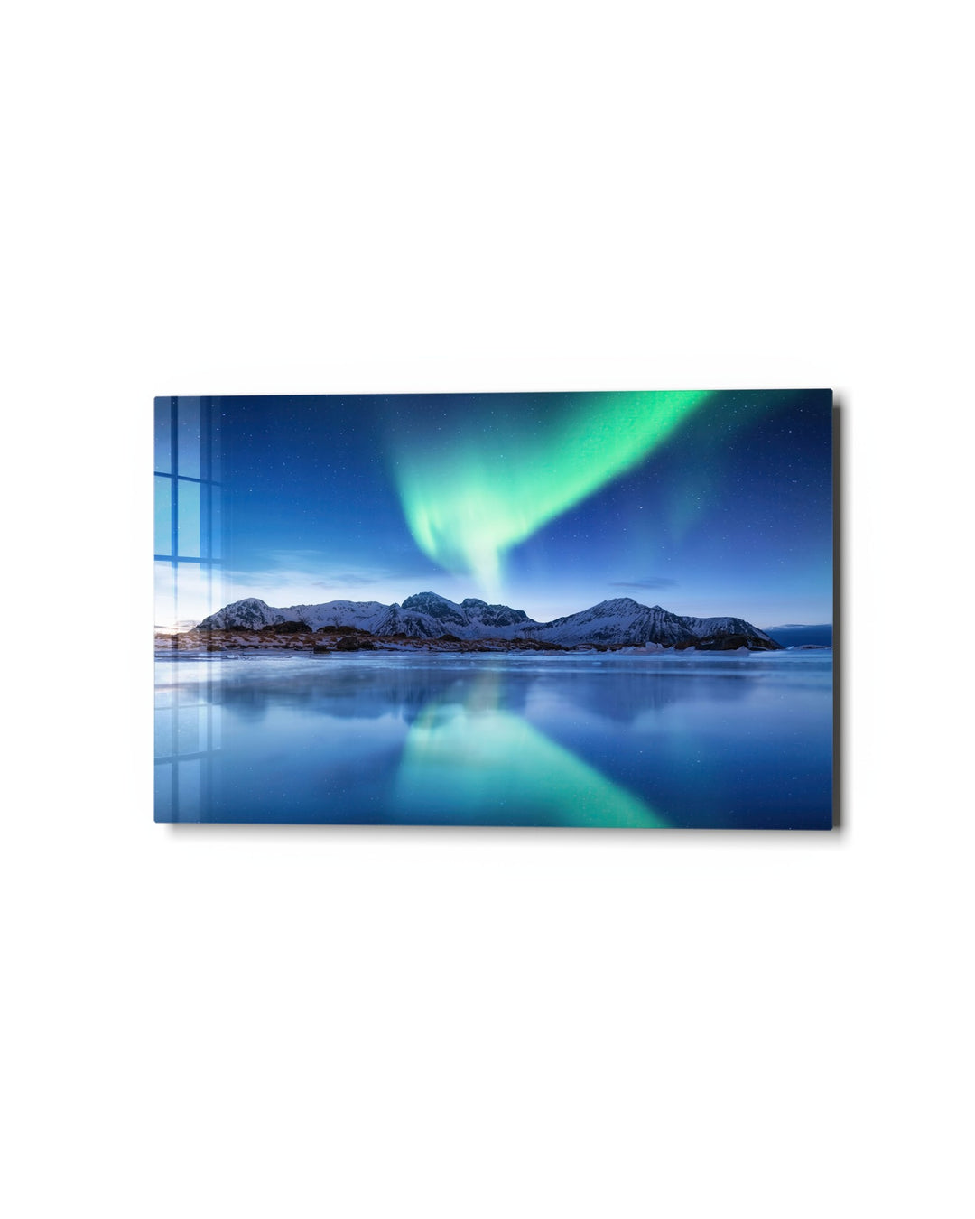 Aurora Over a Mirror Lake glass wall art, studio view