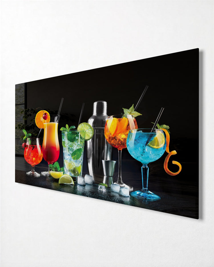 Cocktail Hour Lineup glass wall art, side view