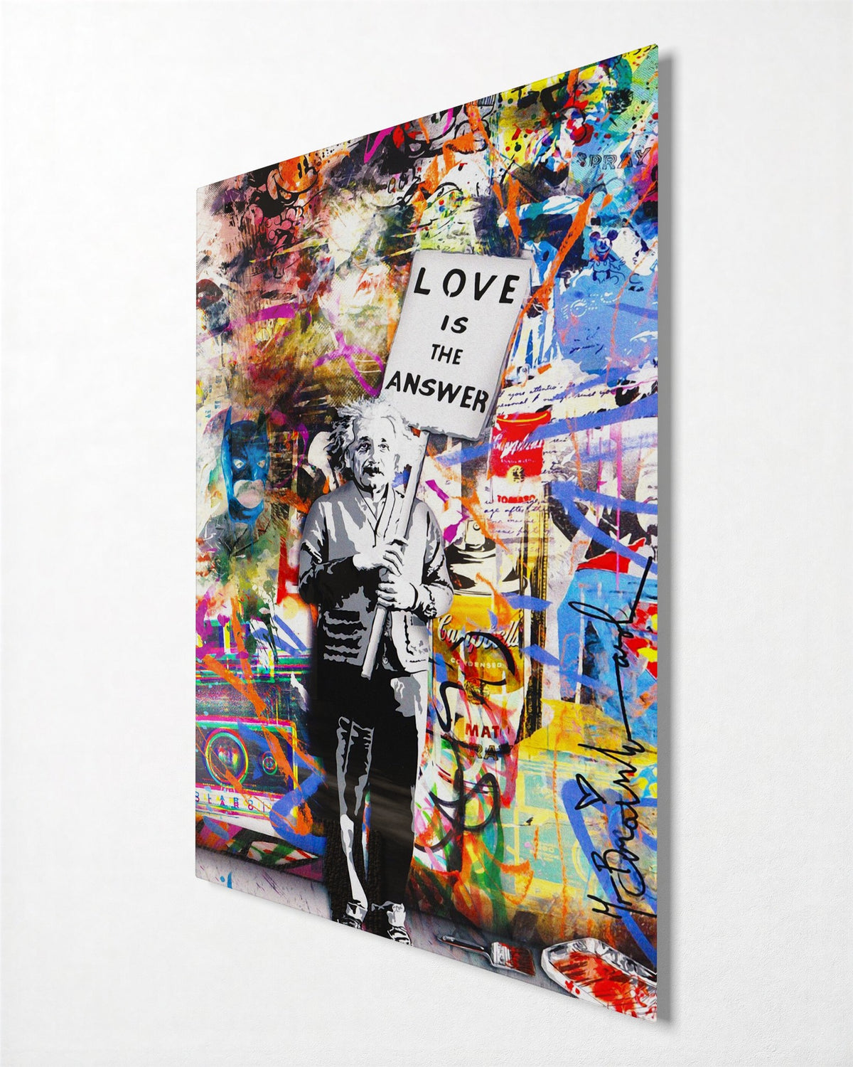 Professor With a Love Sign glass wall art, side view
